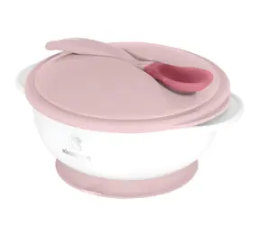 KikkaBoo Schüssel mit Saugnapf, Deckel und Löffel mit Wärmesensor Pink / Geeignet für Kinder ab 4 Monaten