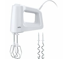 Braun MultiMix HM 3000 weiß / Handmixer / 450 W / 5 Geschwindigkeiten / 2 Schneebesen / 2 Haken