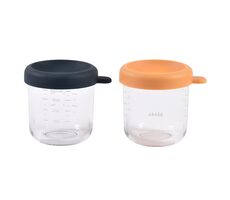 Beaba Lebensmittelbecher aus Glas 2x 250 ml Blau Orange