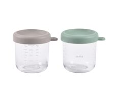 Beaba Lebensmittelbecher aus Glas 2x 250 ml Grün Grau
