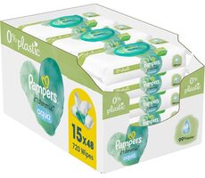Pampers Harmonie Aqua Plastic Free Feuchttücher 720Stk (15 x 48 Stk)