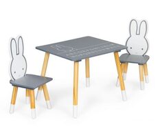 ECOTOYS Kinderholztisch mit zwei Stühlen Bunny