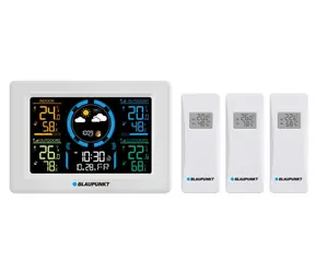 Blaupunkt WS40WH weiß / Wetterstation / 3x Funk-Temperatursensoren / Luftfeuchtigkeitsmessung / Kalender