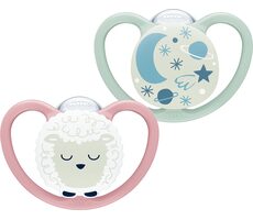 NUK Baby Schnuller für die Nacht / 6-18 Monate / 2 Stück / rosa-grün