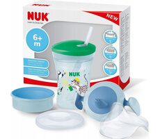 NUK Trinkset mit Aufsätzen 230ml / ab 6+ / grün-blau