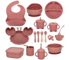 KIK Silikon Kindergeschirr-Set Krabbe Rosa / 19-teilig