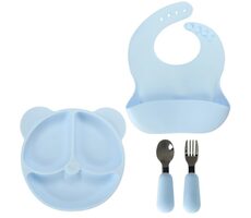 KIK Silikon Kindergeschirrset Bär Blau / 4-tlg