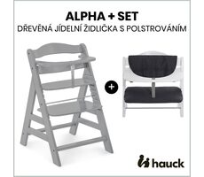 Hauck Alpha+ 2-in-1-Holzstuhl, grau + Polsterung Melange Anthrazit