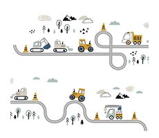 Sipo Wandaufkleber für Kinderzimmer, Traktoren auf der Straße