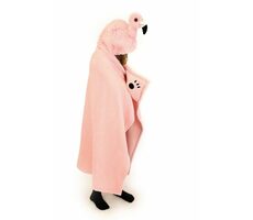 Kuscheliger Noxxiez Flamingo - warme Decke mit Kapuze mit Tier- und Pfotentaschen / ab 3 Jahren
