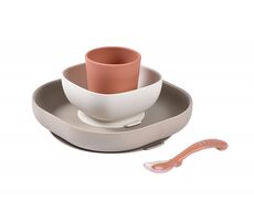 Beaba Silikon-Geschirrset, 4-teilig, Terrakotta/Gazelle