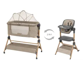 KikkaBoo 2-in-1 Babybett und Hochstuhl Sleat Me Beige / ab Geburt / bis 9 kg