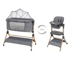 KikkaBoo 2-in-1 Babybett und Hochstuhl Sleat Me Grey / ab Geburt / bis 9 kg