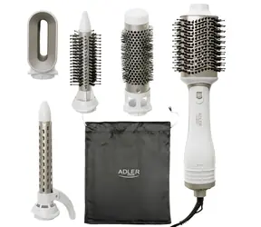 Adler AD 2027 5-in-1 Haartrockner, weiß / 1200 W / 3 Geschwindigkeiten / 2 Temperaturstufen / Kaltluft / Turbo / 5 Aufsätze