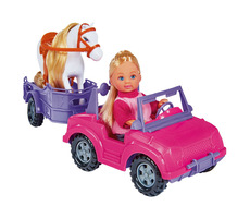Simba Evička mit Jeep und Anhänger für Pferde Puppe 12 cm / ab 3 Jahren