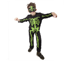 Rappa Kinderkostüm Skelett Neon (M) / 6-8 Jahre (116-128 cm)