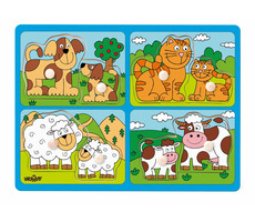 Woody Puzzle für die Kleinen mit Griffen - Haustiere mit Jungen, / ab 2 Jahren