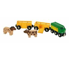 Brio Bauernhof-Tiertransportzug mit 2 Waggons & Kuh & Pferd / ab 3 Jahren