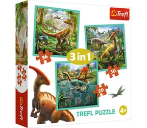 Trefl - Puzzle - Die außergewöhnliche Welt der Dinosaurier 3 in 1 / 20 + 36 + 50 Teile / 20 x 19,5 cm / Alter 4+