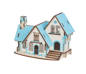 Woodcraft 3D-Holzpuzzle Blaues Haus / 29 Teile / ab 8 Jahren / Schwierigkeitsgrad: einfach