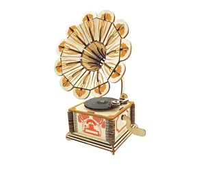 Woodcraft Holz-3D-Puzzle Grammophon farbig / 140 Teile / ab 8 Jahren / Schwierigkeit: leicht
