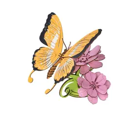 Woodcraft 3D-Holzpuzzle Schmetterling auf Blumen bunt / 80 Teile / ab 8 Jahren / Schwierigkeit: einfach 