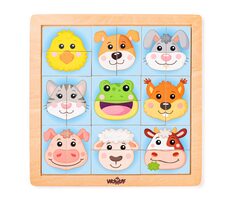 Woody Puzzle Tierköpfe - Zuhause / ab 2 Jahren