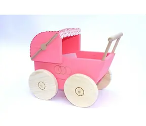 Tschechisch Holzspielzeug. Holzwagen für Puppen rosa / ab 3 Jahren