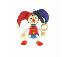 Tschechisch Holzspielzeug Kašpárek auf Feder rot-blau / ab 3 Jahren