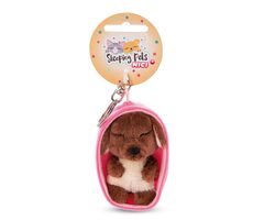 Nici Schlüsselanhänger Schlafender Hund 8cm braun Korb rosa / ab 3 Jahren