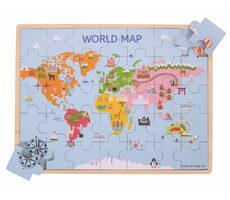 Bigjigs Toys Holz-Weltkartenpuzzle / 35 Teile / ab 3 Jahren