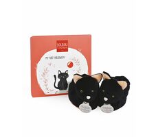 Doudou-Geschenkset - Set mit ersten Schühchen, schwarze Katze, 0-6 Monate