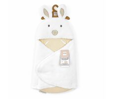 Doudou Weiße Plüschdecke mit Kapuze Happy Wild 70 cm / ab 0 Jahren