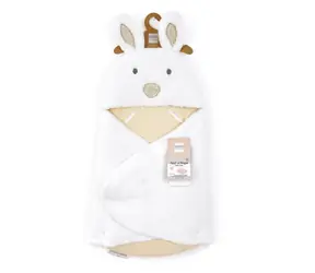 Doudou Weiße Plüschdecke mit Kapuze Happy Wild 70 cm / ab 0 Jahren