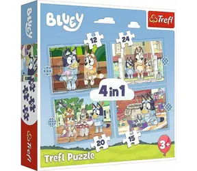 Trefl - Puzzle - Bluey und ihre Welt 4 in 1 / 12|15|20|24 Teile / 28,5 x 20,5 cm / ab 3 Jahren