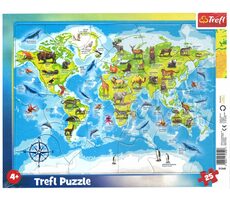 Trefl - Puzzle - Weltkarte mit Tieren / 25 Teile / 31,5 x 23,5 cm / ab 4 Jahren