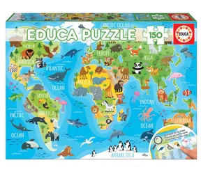 Educa Puzzle-Karte mit Tieren der Welt / 150 Teile / ab 6 Jahren