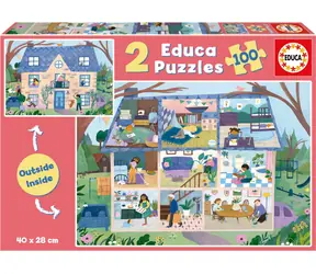 Educa Puzzle Draußen Drinnen Haus / 2x100 Teile / ab 6 Jahren