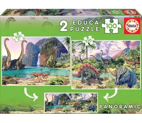 Educa Panorama Puzzle Dinosaurierwelt / 2x100 Teile / ab 6 Jahren