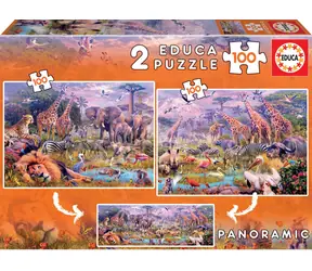 Educa Puzzle Panorama Wildtiere / 2x100 Teile / ab 6 Jahren