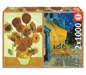 Educa Puzzle Sonnenblumen + Caféterrasse bei Nacht / 2x1000 Teile / ab 14 Jahren