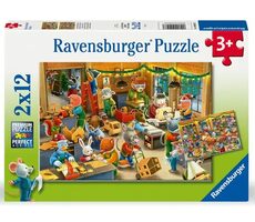 Ravensburger Puzzle: Weihnachtszauber in der Spielwarenfabrik / 2x12 Teile / ab 3 Jahren 