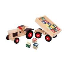 Bino Traktor mit Gummirädern und ABC-Anhänger / ab 3 Jahren