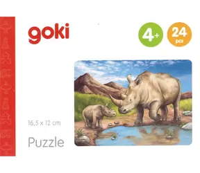 GOKI Holzpuzzle Afrikanische Tiere: Nashörner / 24 Teile / ab 4 Jahren