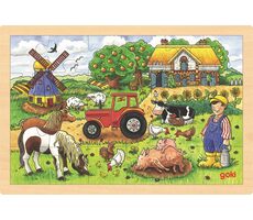 GOKI Holzpuzzle Herr Müllers Bauernhof / 24 Teile / ab 3 Jahren