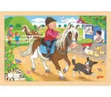 GOKI Holzpuzzle Bauernhof mit Ponys / 24 Teile / ab 3 Jahren