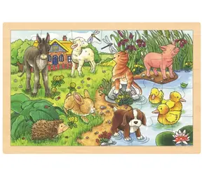 GOKI Holzpuzzle Jungen auf dem Bauernhof / 24 Teile / ab 3 Jahren