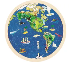 GOKI Doppelseitiges Holzpuzzle Welt / 57 Teile / ab 6 Jahren