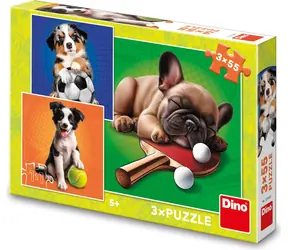 Dino Puzzle Hunde-Athleten / 3x55 Teile / ab 5 Jahren