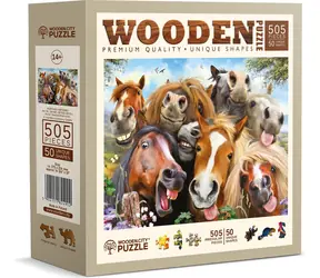 Wooden City Holzpuzzle mit Pferden rundherum, 505 Teile / ab 14 Jahren